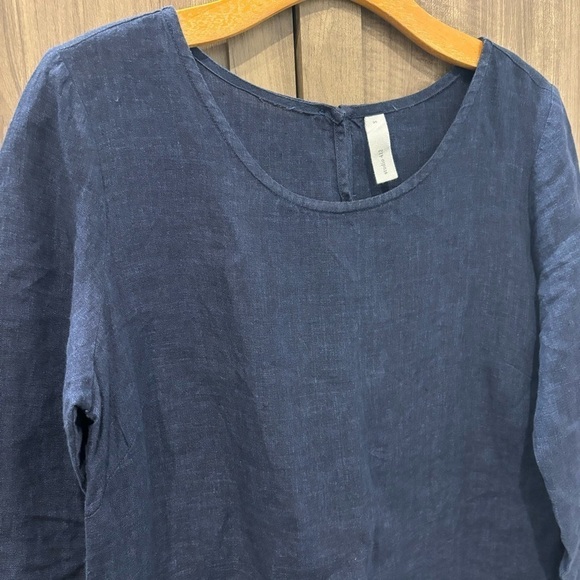 Studio 412 Linen Dress size small navy blue 3/4 sleeves pockets - Picture 5 of 10